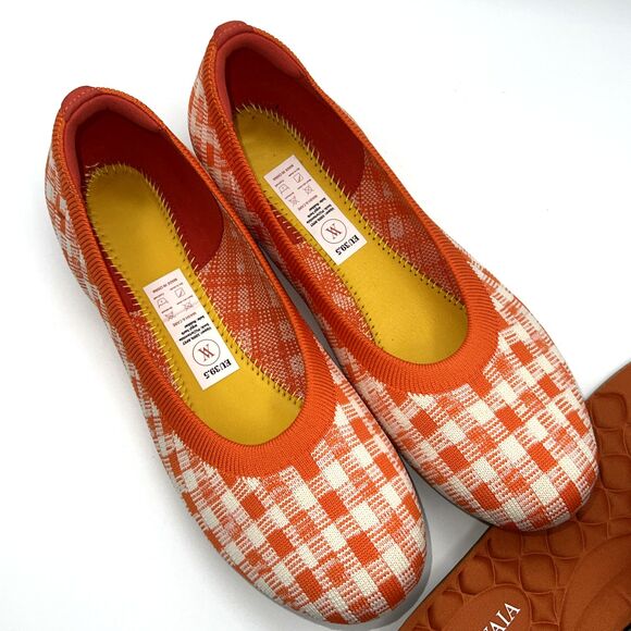 Vivaia Claire Round Toe Flats Comfort Citrus Orange Gingham Sz EU 39.5 (US 8.5) - Picture 8 of 12